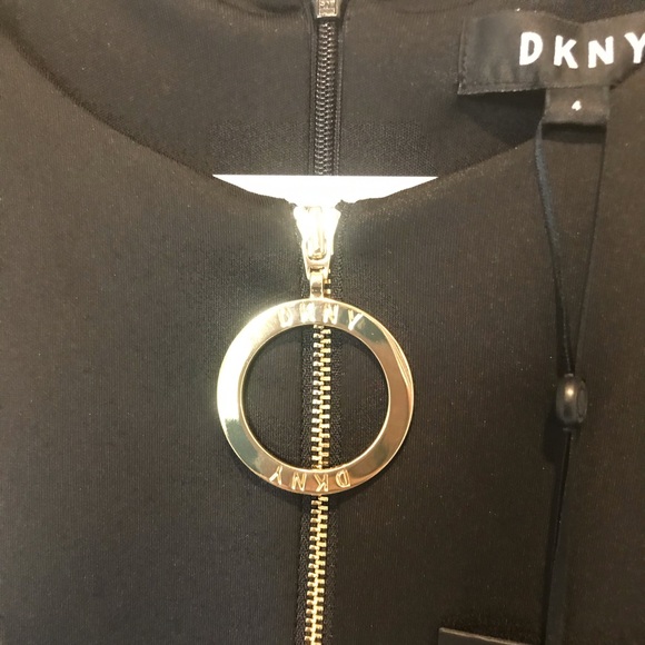 DKNY Half Zip Fit & Flare Black Dress Net Detail 4 - Picture 3 of 5